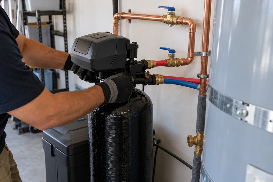 Water softener loop installation in a Cooley Ranch garage