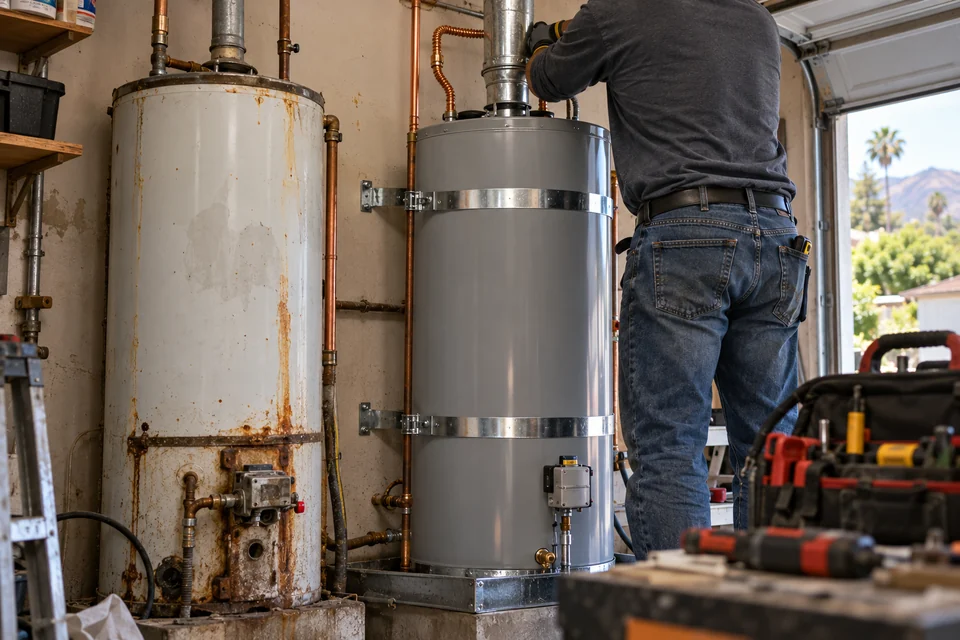 Garage water heater replacement in East Colton Heights