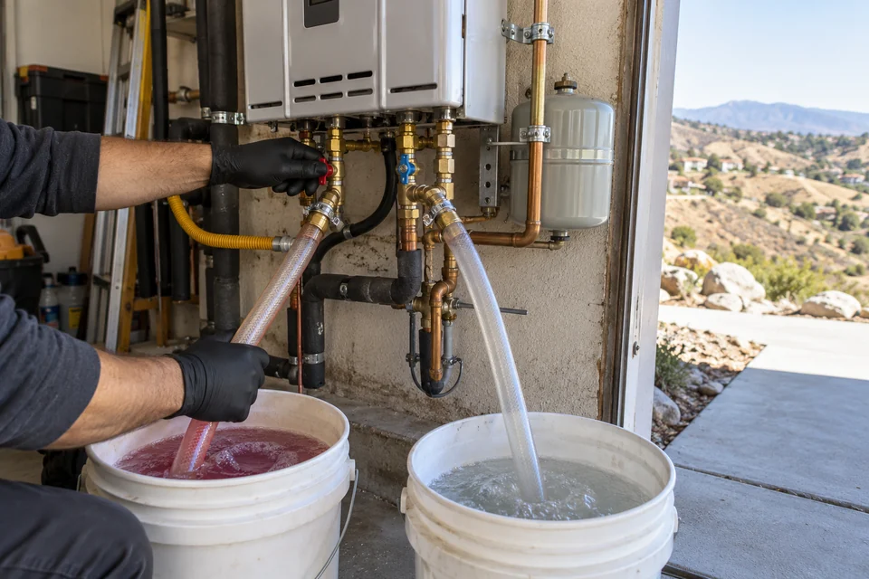 Tankless water heater descaling in Reche Canyon
