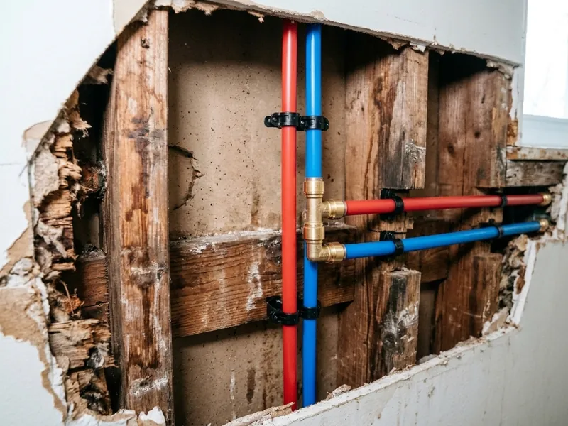 Clean PEX-A expansion repipe installation in same wall cavity in Colton