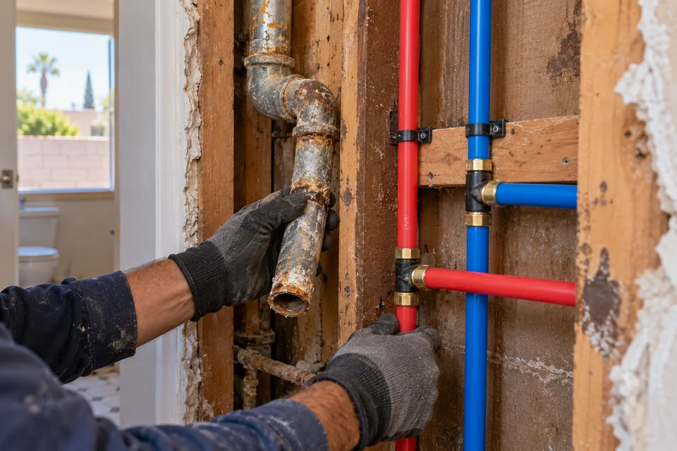 Galvanized pipe replacement with PEX in Rialto