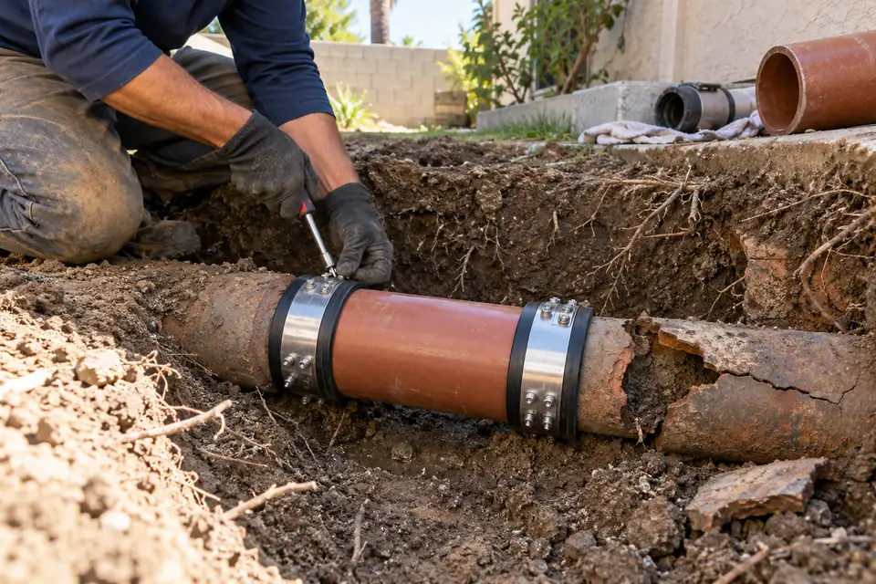 Cracked clay sewer lateral repair near La Cadena in South Colton